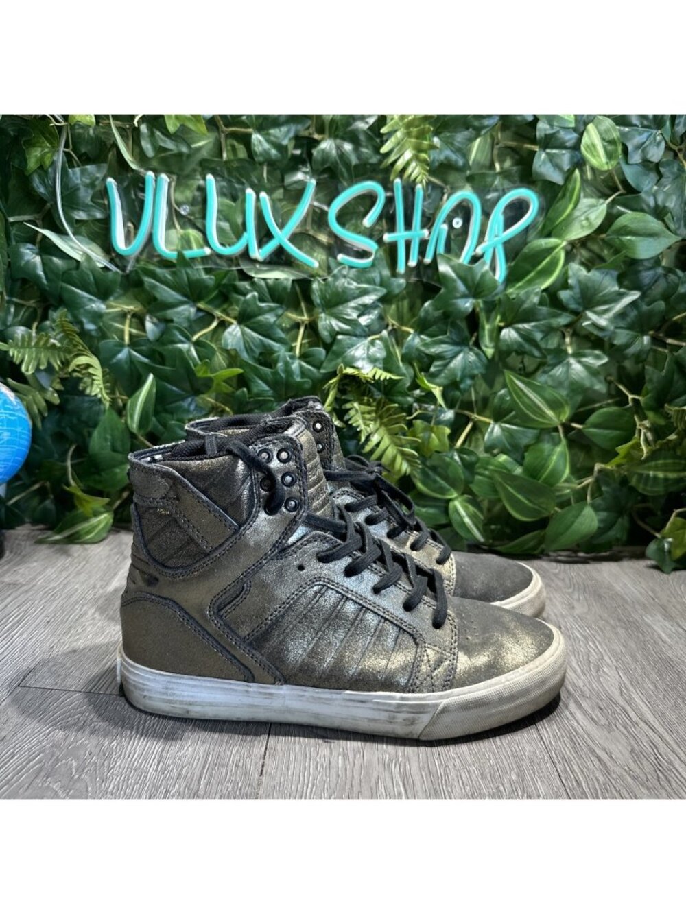 Supra Skytop Muska 001 High Top Pewter Metallic Sneakers Women Size 9
